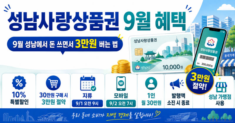 9월 성남에서 돈 쓰면서 3만원 버는,성남사랑상품권 혜택
