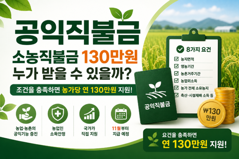 2026년 공익직불금 총정리｜소농직불금 130만원, 누가 받을 수 있을까?
