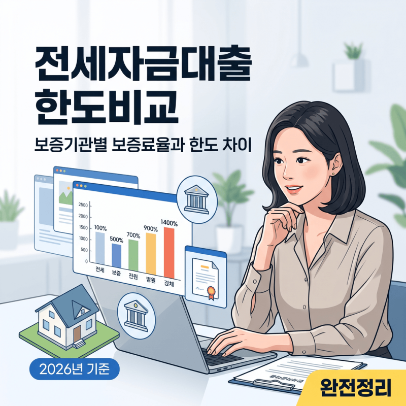 전세자금대출 한도비교 2026년 기준, HUG HF SGI서울보증 보증료율과 대출한도 차이로 보는 유리....
