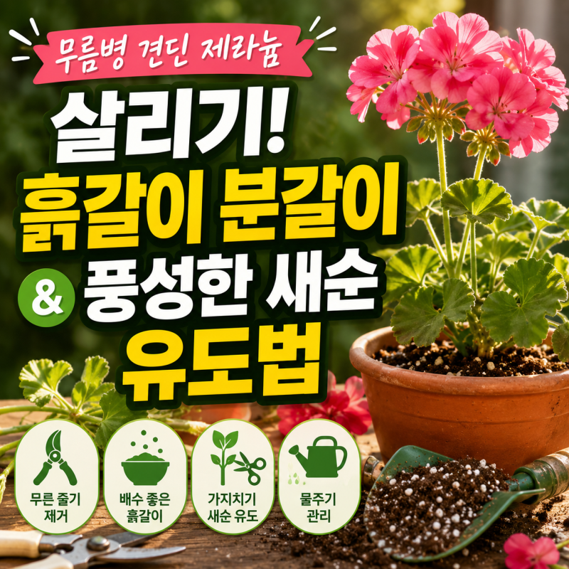 여름 무름병 견딘 제라늄 살리기! 9월 흙갈이 분갈이와 풍성한 새순 유도법