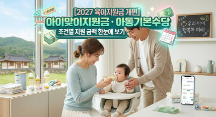 [2027 육아지원금 개편] 아이맞이지원금·아동기본수당 조건별 지원 금액 한눈에 보기