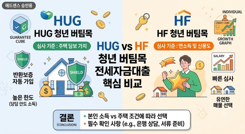 HUG 청년 버팀목 vs HF 청년 버팀목 전세자금대출 차이점 및 조건 비교 총정리