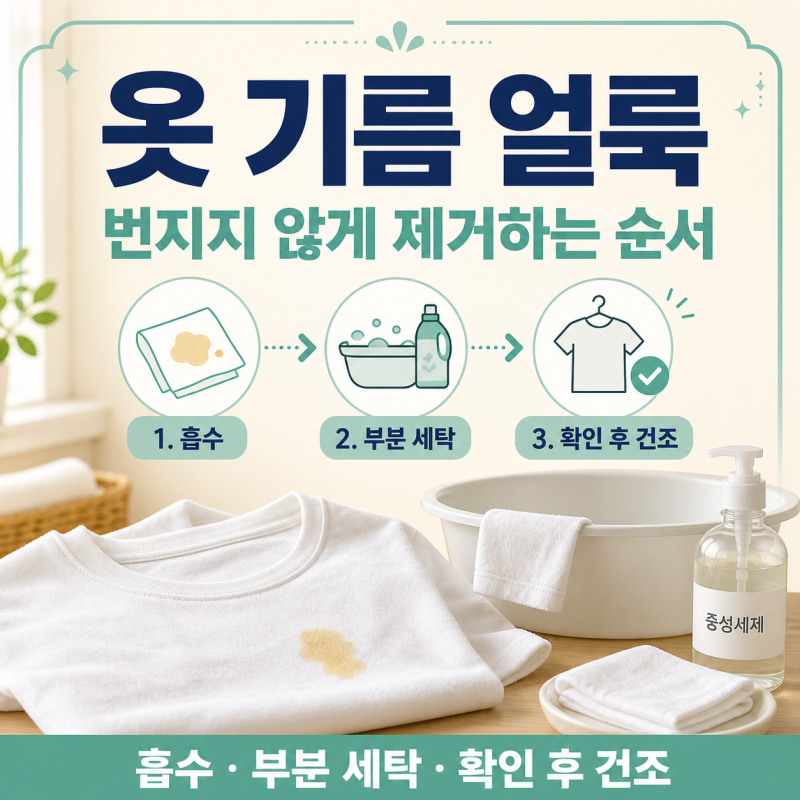 옷에 묻은 기름 얼룩을 제거하는 순서