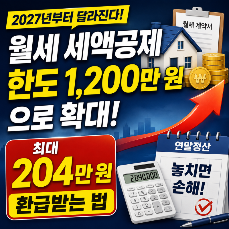 월세 세액공제 한도 1,200만 원으로 확대, 최대 204만 원 환급받는 법