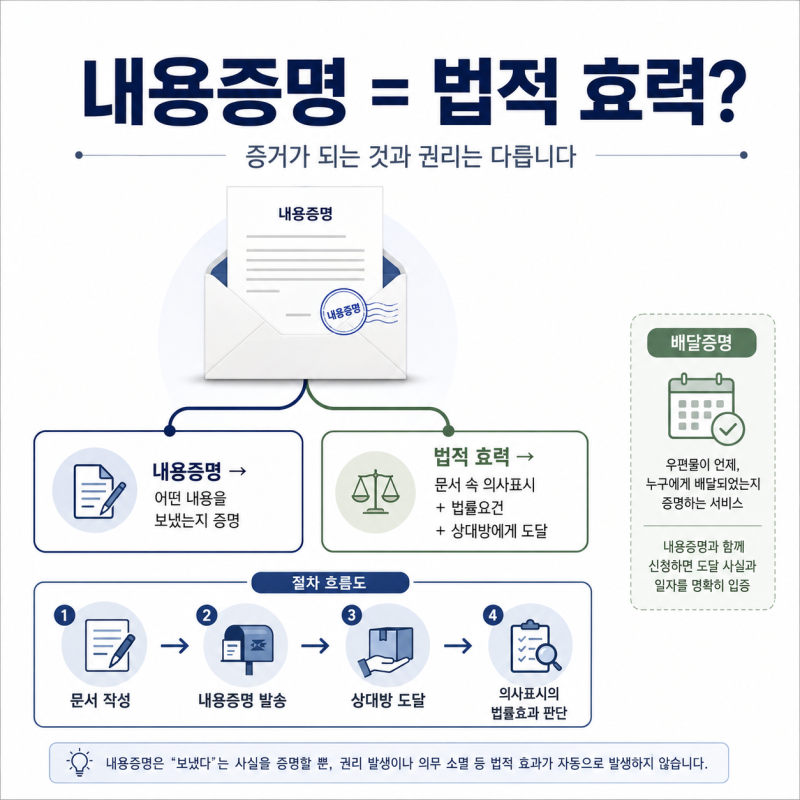 내용증명을 보내면 법적 효력이 생길까? 증거로 남는 것과 실제 권리가 생기는 것은 다릅니....
