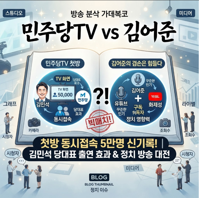 민주당TV 첫방 동시접속 5만명 김민석 당대표 출연 vs 김어준 뉴스공장