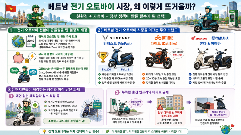 베트남 오토바이 시장의 대변혁! 내연기관에서 전기 오토바이로 바뀌는 현지 분위기