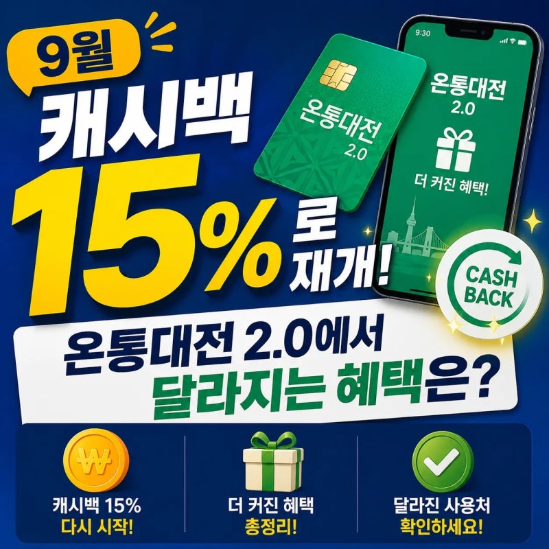 9월 캐시백 15%로 재개, 온통대전 2.0에서 달라지는 혜택은?