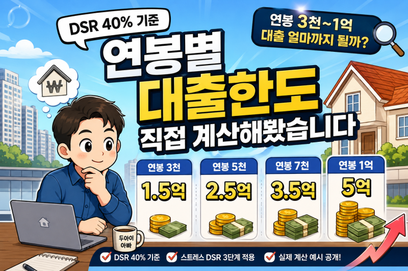 연봉 5천이면 주담대 2억5천 가능할까? 연봉별 대출한도 DSR 계산