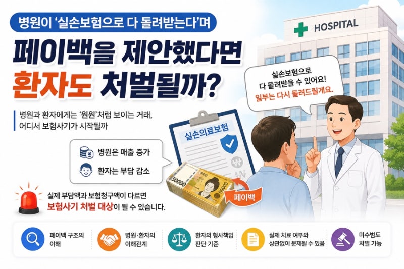 병원이 “실손보험으로 다 돌려받는다”며 페이백을 제안했다면 환자도 처벌될까? 병원과 ....