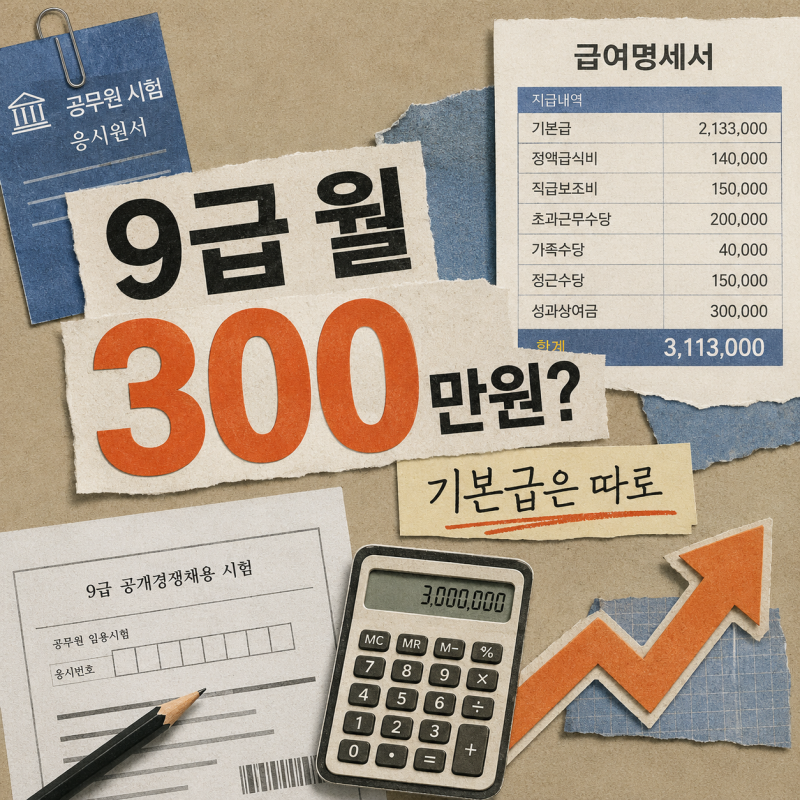 2027 9급 공무원 월급 300만원인가요? 3.9% 인상 기본급과 수당 차이