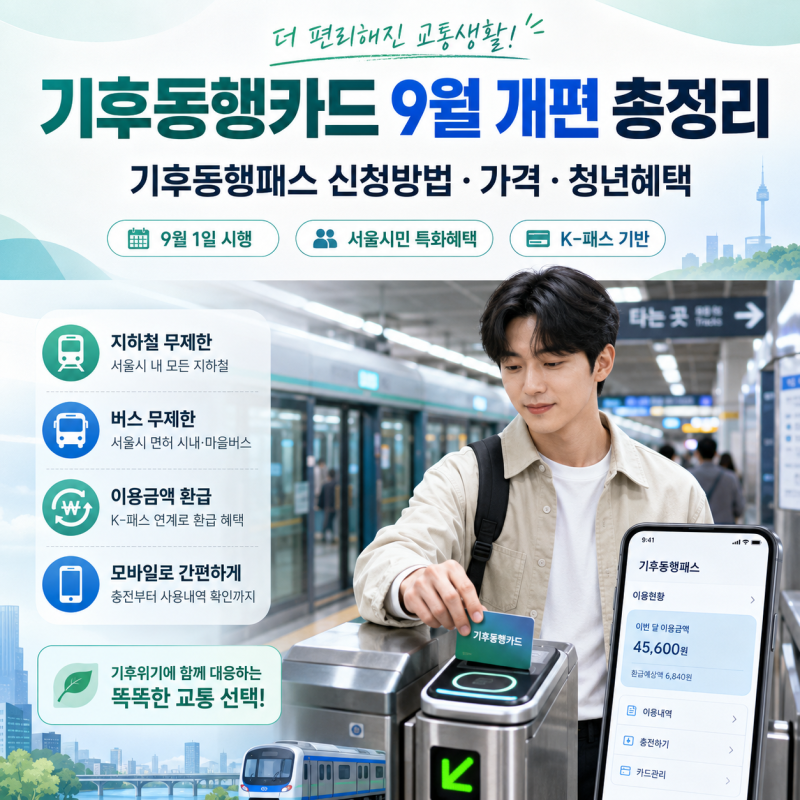 기후동행카드 9월 개편 총정리, 기후동행패스 신청방법과 가격 및 청년혜택