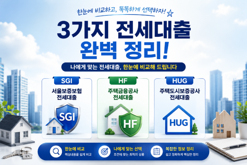 전세대출 처음이라면? 서울보증(SGI)·한국주택금융공사(HF)·주택도시보증공사(HUG) 조건과 한....