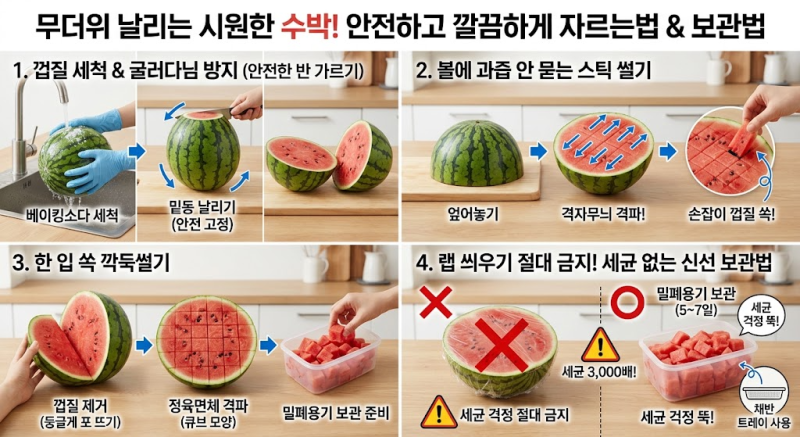 수박 자르는법 & 신선 보관법 완벽 정리! 손에 안 묻는 스틱썰기·깍둑썰기 & 랩 씌우면 안 되....