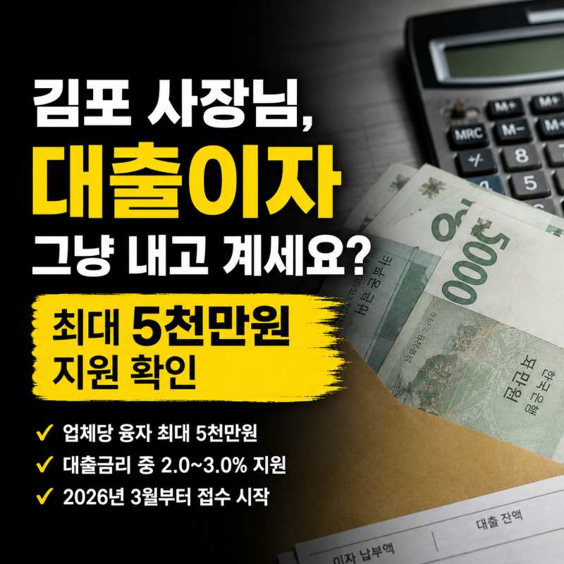 김포 사장님, 대출이자 그냥 내고 계세요? 최대 5천만원 지원 확인