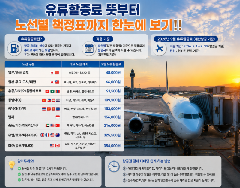 [유류할증료 인상] 주요 노선별 요금표 총정리 & 항공권 결제 꿀팁!!