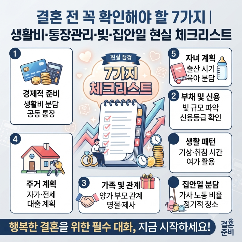 결혼 전 꼭 확인해야 할 7가지｜생활비·통장관리·빚·집안일 현실 체크리스트