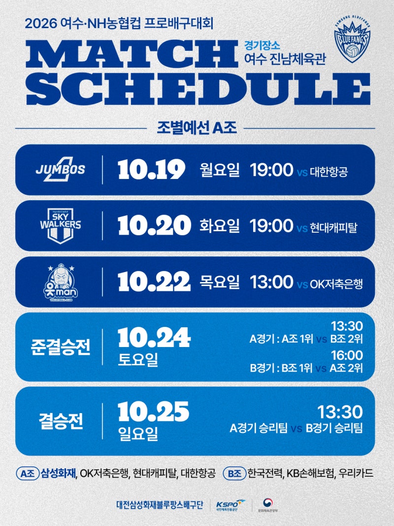 2026 여수·NH농협컵 프로배구대회 삼성화재블루팡스 경기일정