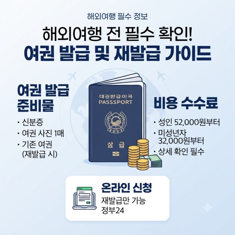 여권 발급 준비물 및 사진 규격 재발급 기간 비용 온라인 신청 방법 총정리(+정부24)