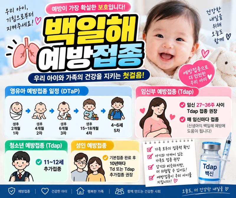 2026 백일해 예방접종 총정리｜아기·임산부·성인 접종시기와 비용, 부작용