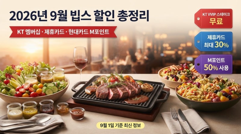 2026년 9월 빕스 할인 총정리｜KT 멤버십·제휴카드·현대카드 M포인트