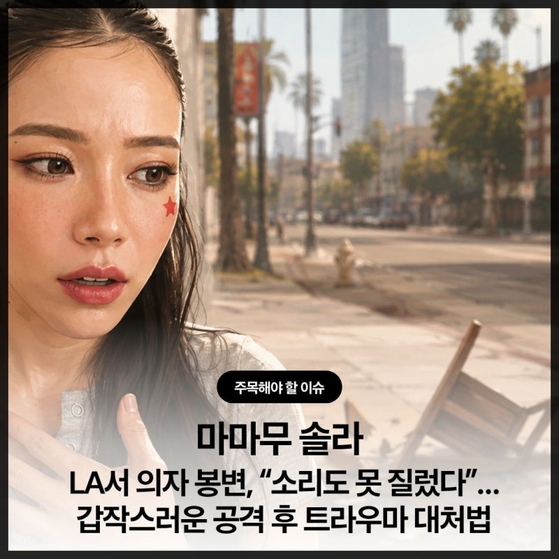 마마무 솔라 LA서 의자 봉변, “소리도 못 질렀다”…갑작스러운 공격 후 트라우마 대처법