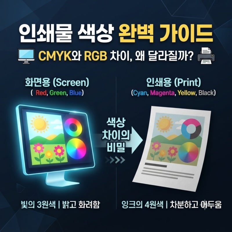 인쇄물 색상 완벽 가이드｜CMYK와 RGB 차이, 인쇄하면 색상이 달라지는 이유