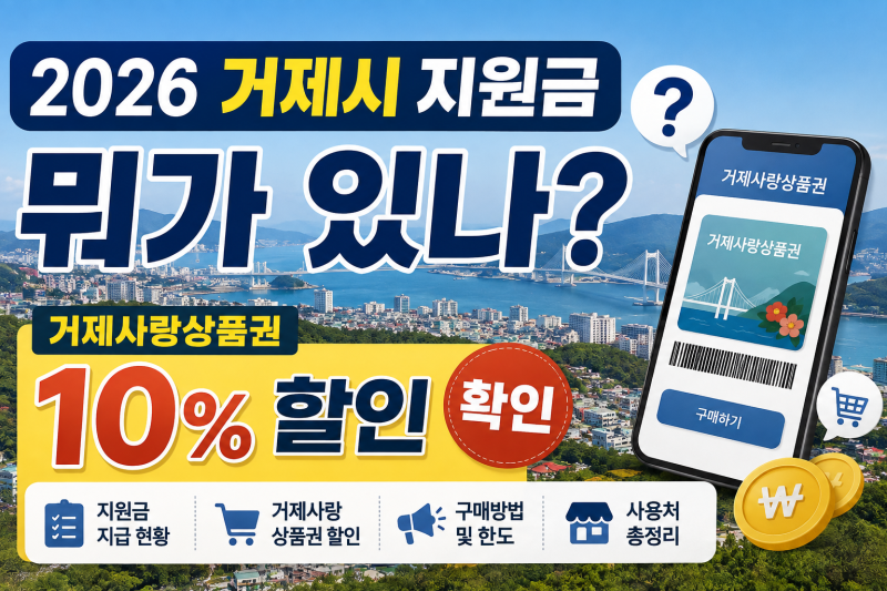 2026 거제시 지원금 뭐가 있나? 거제사랑상품권 10% 할인까지 확인