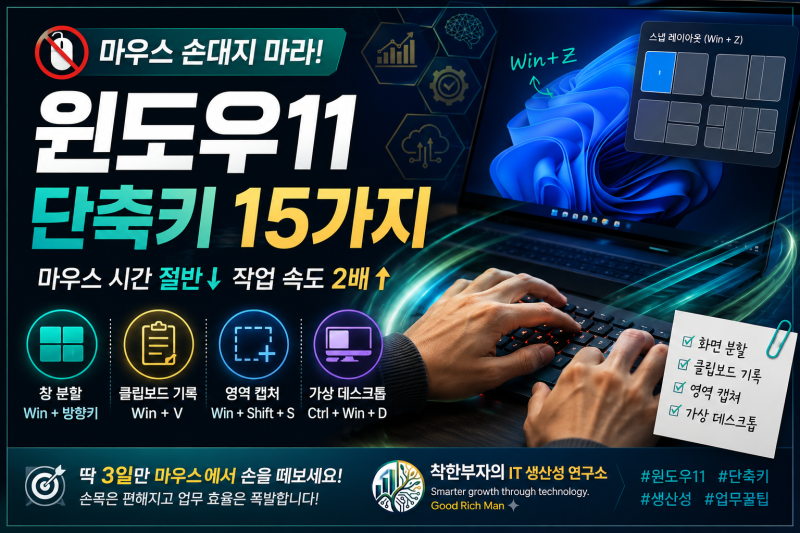 윈도우11 최애 단축키 15선: Win+Shift+S 1초 캡처와 Win+V 클립보드 복사·화면 분할 꿀팁 (2026)