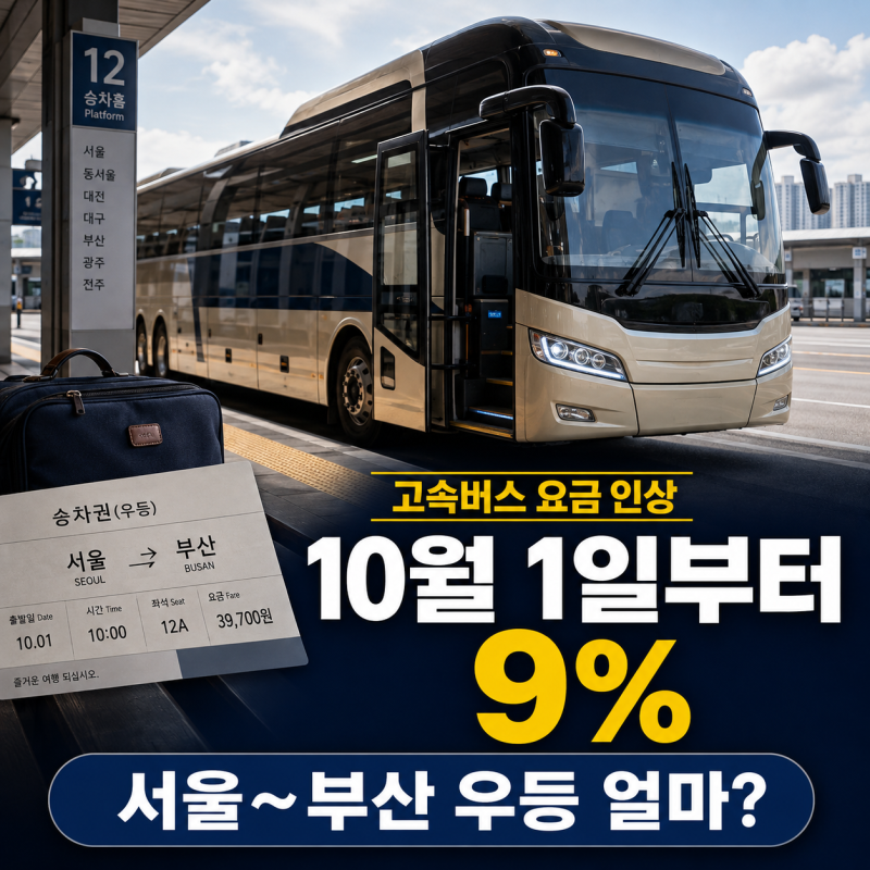 고속버스 요금 인상 10월 1일부터 9%｜서울~부산 우등 얼마나 오르나