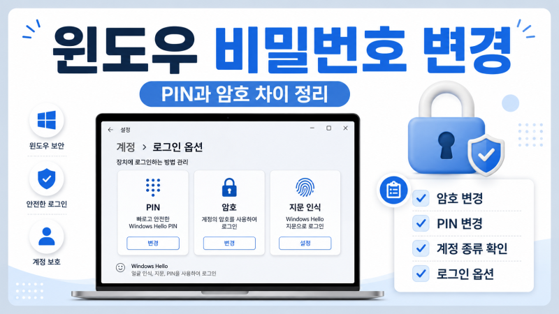 윈도우 비밀번호 변경하는 법, PIN과 암호 차이 쉽게 정리