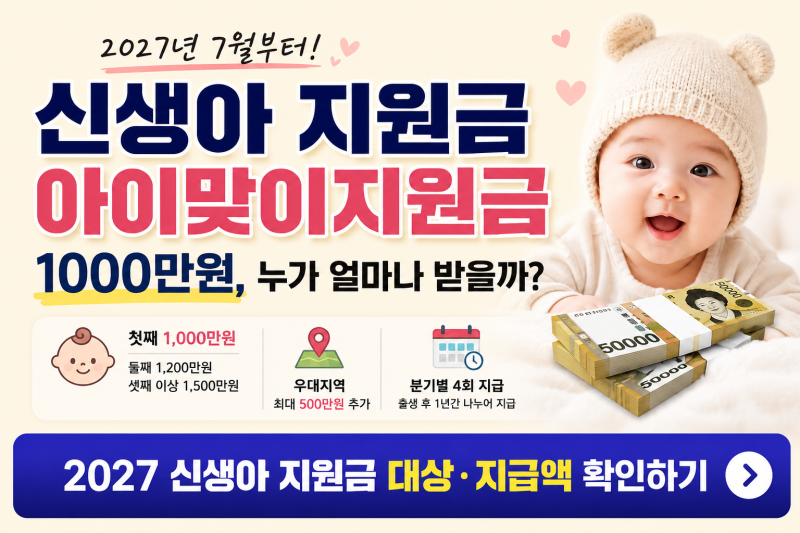 2027 신생아 지원금 1000만 원 지원, 아이맞이지원금 대상과 지급액 정리