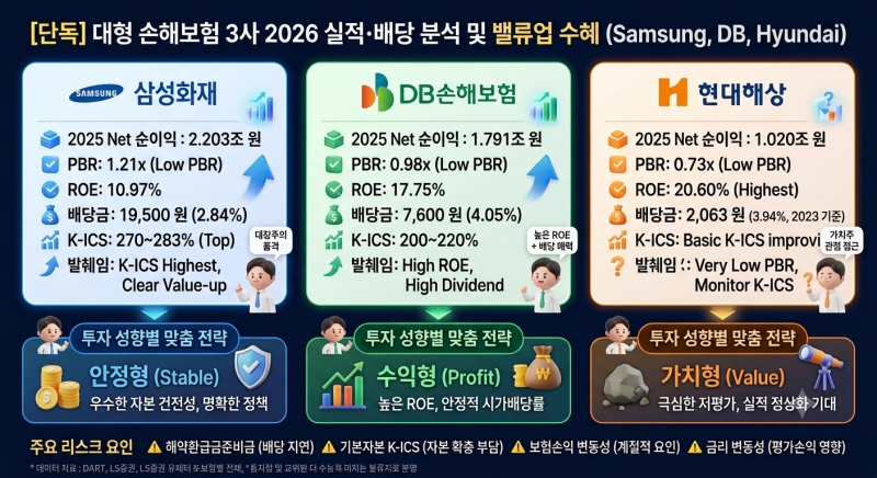 삼성화재·DB·현대해상 2026 실적·배당 총정리! 밸류업 수혜 '이 종목' 사도 될까?