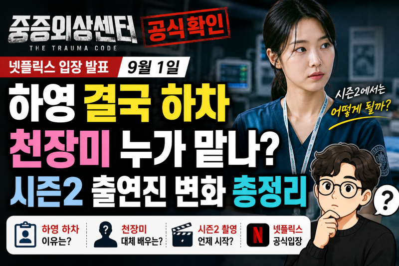 중증외상센터 하영 하차 이유는? 천장미 시즌2 출연진 어떻게 바뀌나
