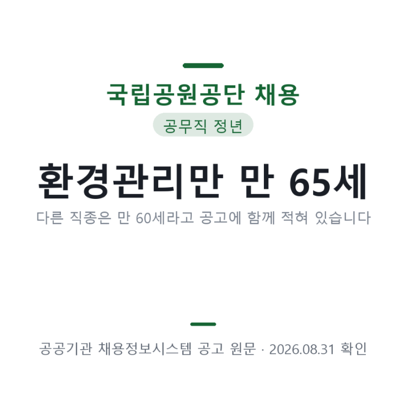 국립공원공단 채용 환경관리 직종은 정년이 만 65세입니다