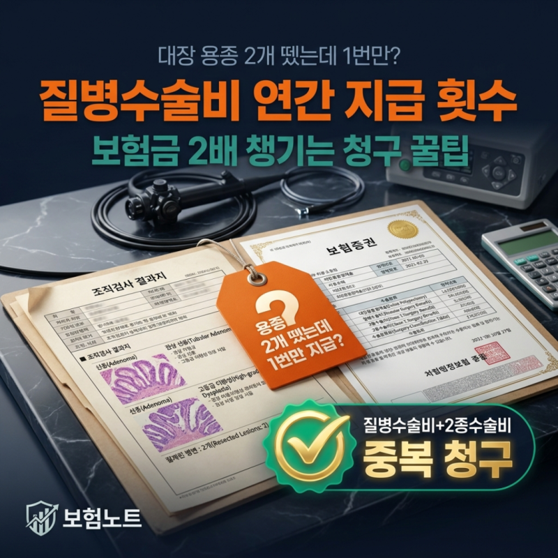 "대장 용종 2개 뗐는데 보험금은 1번?" 질병수술비 연간 지급 횟수 및 청구 꿀팁