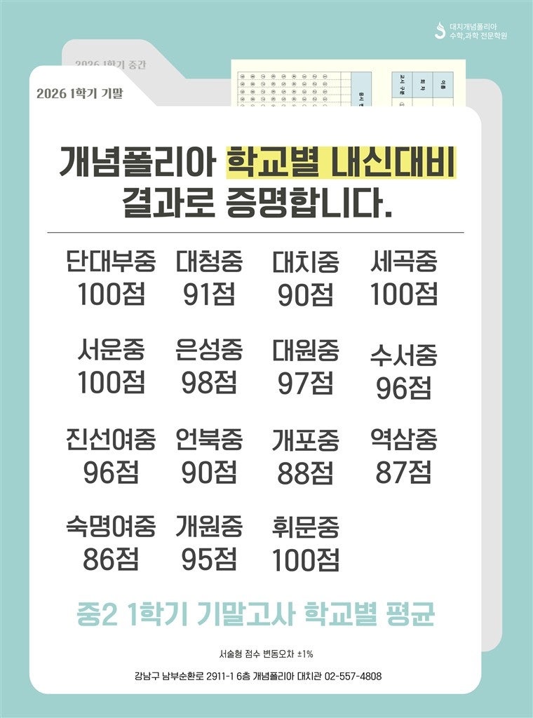 대치 학원들 정보(입테)