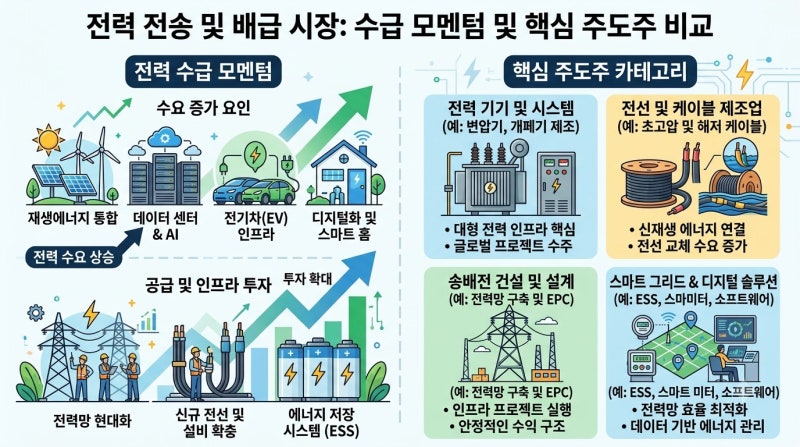 전력 설비 송배전 관련주 수급 모멘텀 및 2026 하반기 핵심 대장주 비교