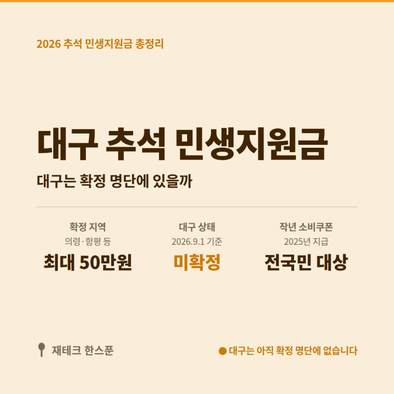 2026 대구 추석 민생지원금 | 지급 대상·신청 방법 정말 확정됐을까