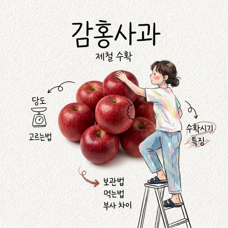 감홍사과 제철 수확시기 특징 당도 고르는법 보관법 먹는법 부사 차이 껍질