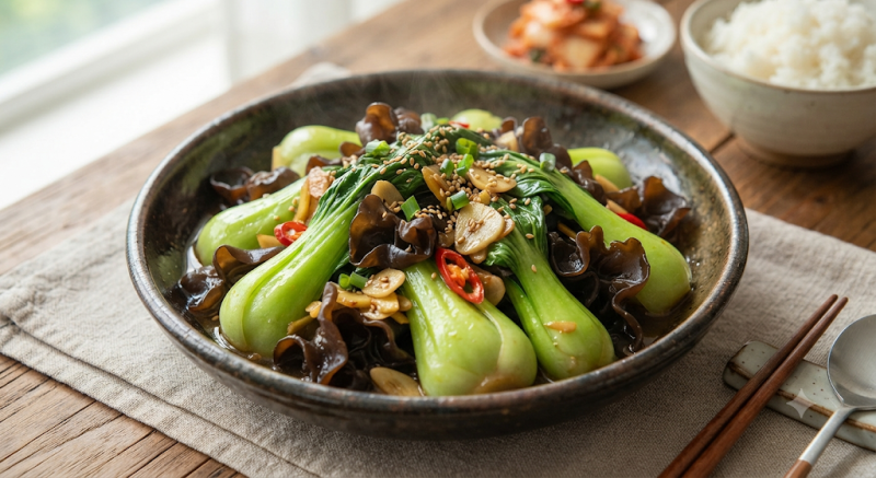 목이버섯 청경채볶음