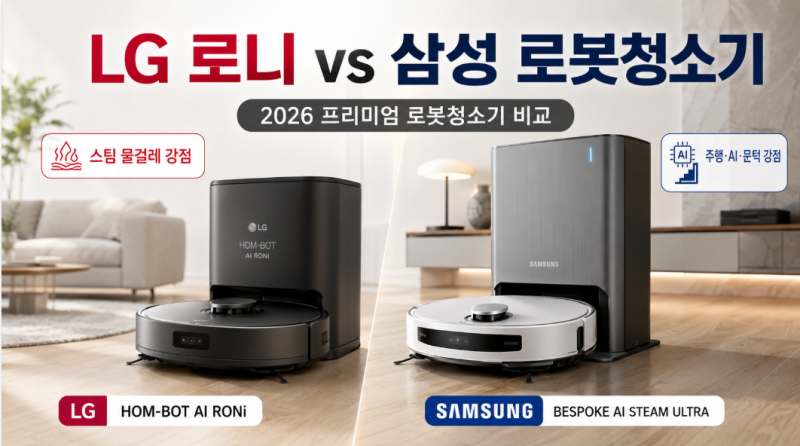 LG 로니 vs 삼성 로봇청소기 비교, 2026 비스포크 AI 스팀 울트라가 더 좋은 이유