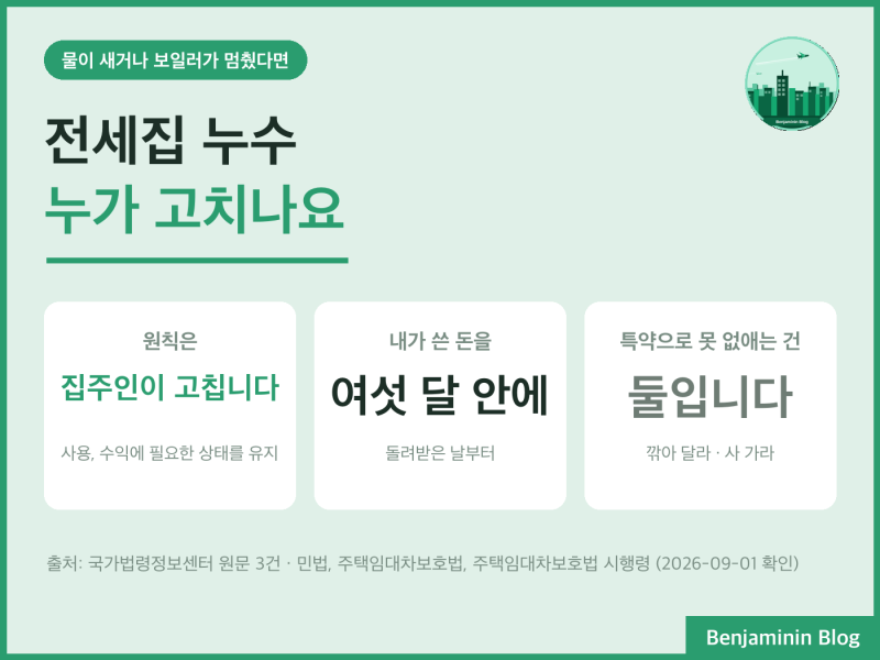 전세집 누수 곰팡이 누가 고치나요? [집주인 수리ㆍ월세 깎기ㆍ원상복구]