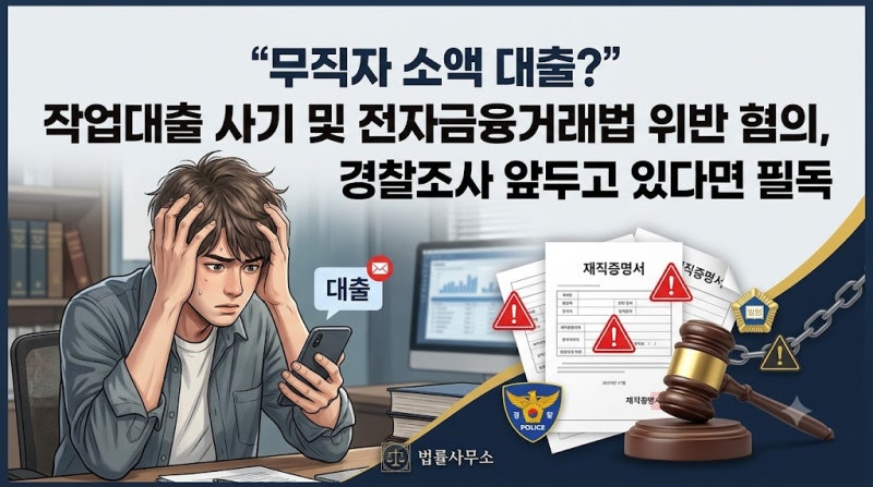 무직자 소액 대출? 작업대출 사기 및 전자금융거래법 위반 혐의, 경찰조사 앞두고 있다면 필....
