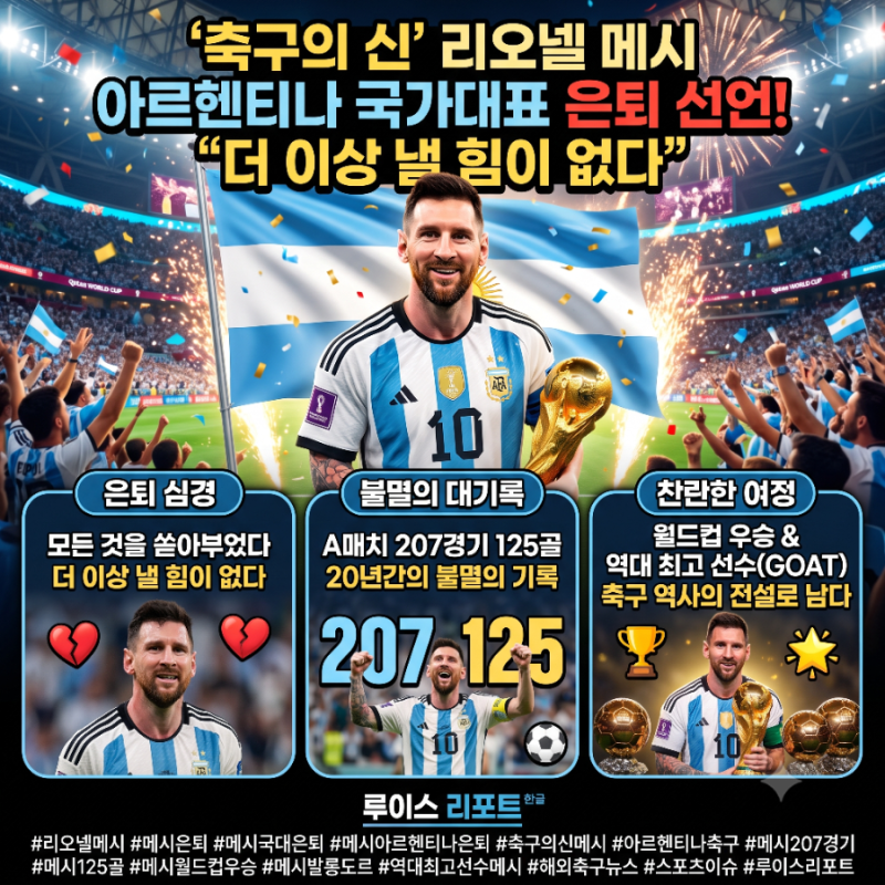 [스포츠/해외축구] "더 이상 낼 힘이 없다" '축구의 신' 리오넬 메시, 아르헨티나 국대 공식 은....
