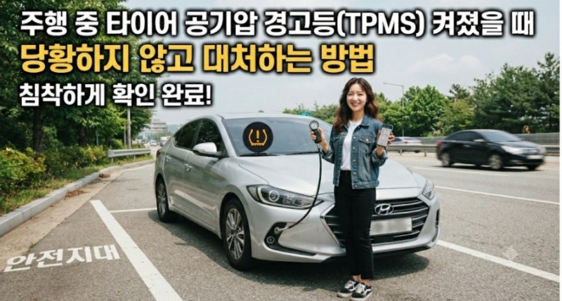 주행 중 자동차 계기판에 타이어 공기압 경고등 (TPMS) 켜졌을 때 당황하지 않고 대처하는 방....