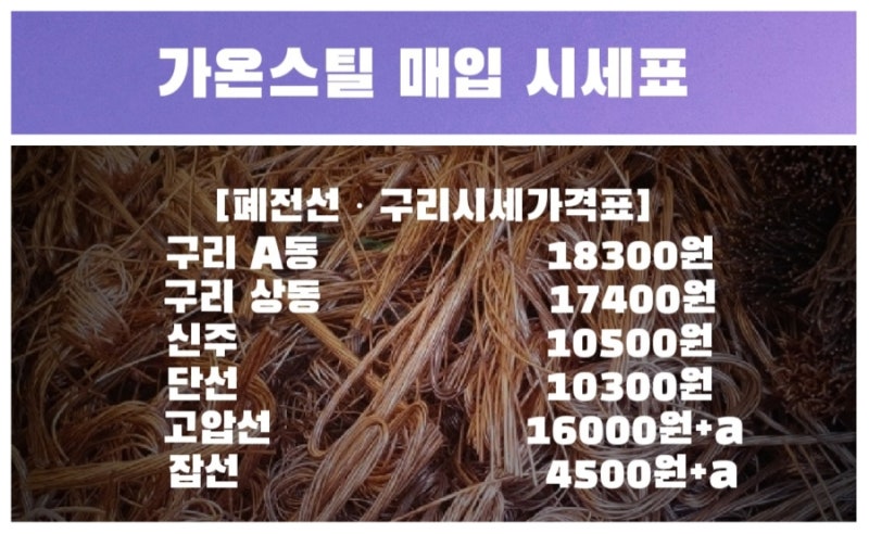 화성고물상 향남 조암 동시세 폐전선가격 오늘 구리시세 고철시세 신주시세 알루미늄가격 ....