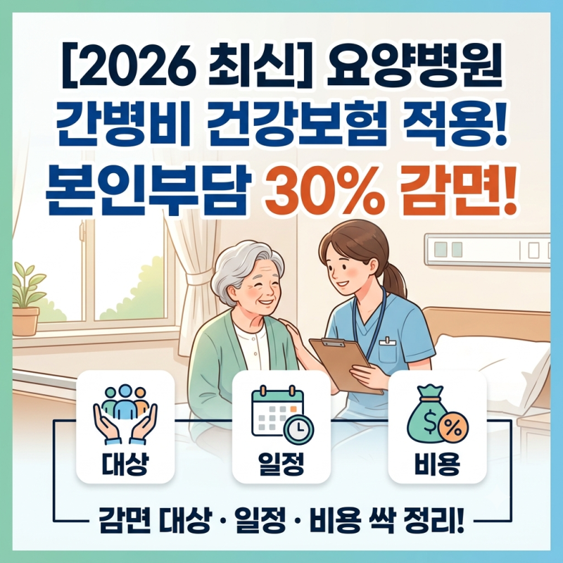 [2026 최신] 요양병원 간병비 건강보험 적용! 본인부담 30% 감면 대상·일정·비용 싹 정리