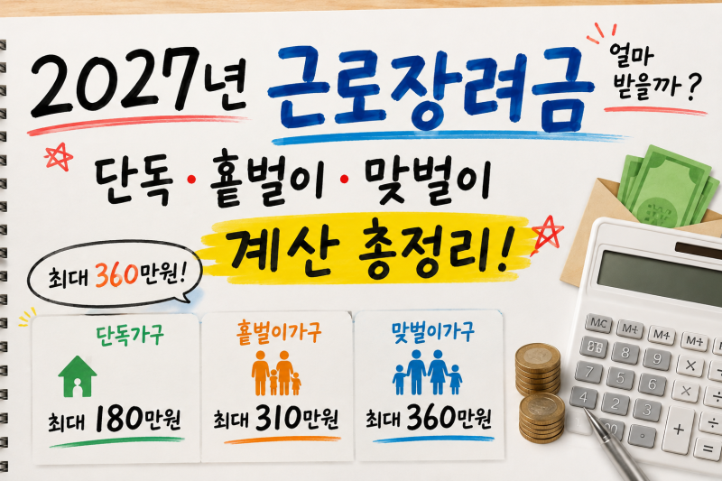 1편｜2027년 근로장려금 계산방법 / 2027년 근로장려금 얼마 받을까?단독·홑벌이·맞벌이 계산 ....