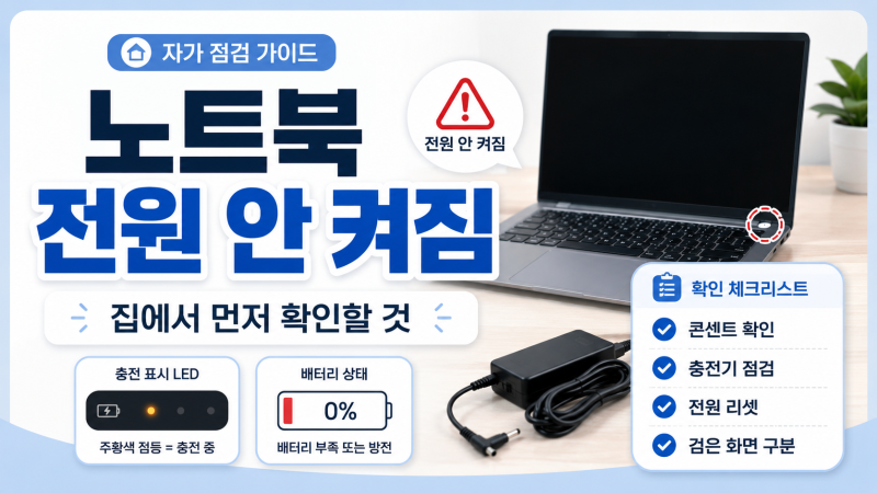 노트북 전원이 안 켜질 때, 집에서 먼저 확인할 것